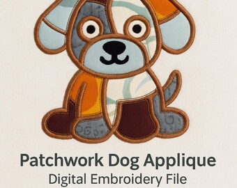 Patchwork Dog Applique Embroidery Design, Beginner Friendly Machine Embroidery File, 5x5 6x6 7x7 Hoop Sizes with PDF Instructions