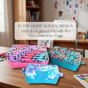 イン・ザ・フープの機械刺繍パターン旅行用オーガナイザーダイヤモンドキルティングバッグデジタルダウンロードアップリケラベルDIYコスメポーチジッパーメイクアップ