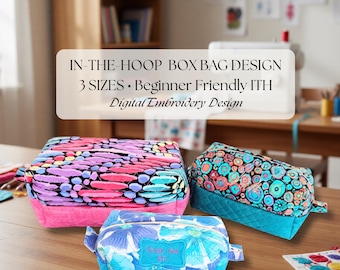 In The Hoop Machine Embroidery Pattern Travel Organizer Diamond Quilted Bag Digital Download Applique Label DIY Cosmetic Pouch Zipper Makeup