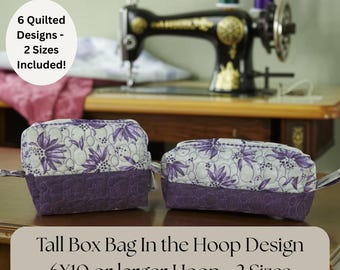 Bolsa organizadora de viagem com zíper para cosméticos, bolsa com padrão de bordado In The Hoop, caixa acolchoada, bastidor 6x10, arquivos PES, projetos de costura e bordado
