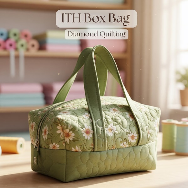 ITH Box Bag Embroidery Design, In The Hoop Quilted Zipper Bag Pattern, Fully Lined Cosmetic Bag, Machine Embroidery File