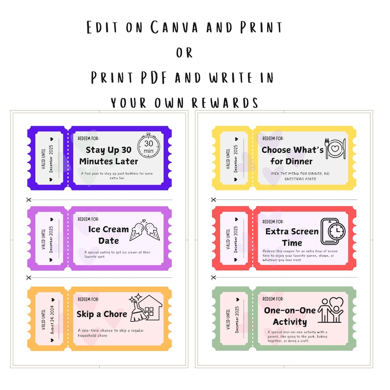 Editable Kids Reward Coupon Book Printable Customizable Birthday Coupon
