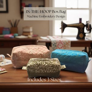 Organizador de viaje con patrón de bordado a máquina en el aro, bolsa acolchada con diseño de bolsa de maquillaje, bolsa de cosméticos con cremallera para bricolaje.