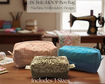 In The Hoop Machine Embroidery Pattern Travel Organizer Hatch Quilted Bag ITH Makeup Bag Box Bag Design DIY Cosmetic Pouch Zipper Makeup