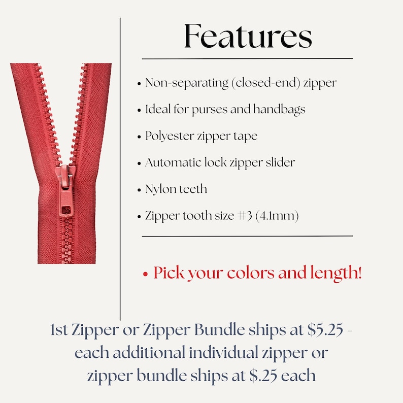 Create Your Own Zipper Set #3 Nylon Coil Closed-End, Pick Colors, 7–16 Inch Lengths, Ideal for Purses, Makeup Bags, Sewing Wholesale Zippers Bild 2