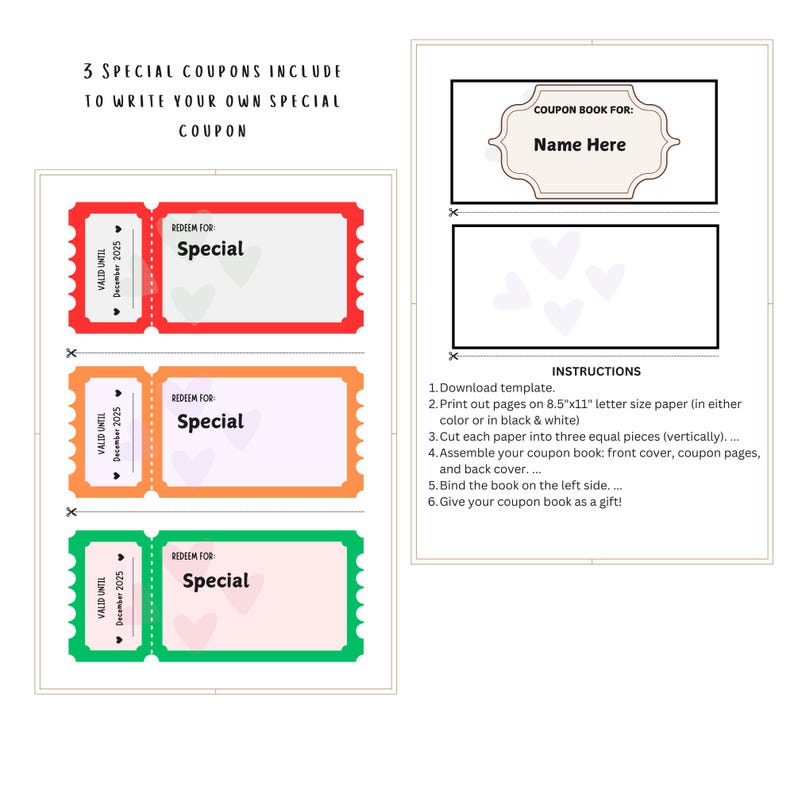 Editable Kids Reward Coupon Book Printable Customizable Birthday Coupon