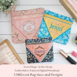 Machine Embroidery Design In The Hoop Pattern Bag Travel Organizer Hatch Bag Digital Download Pattern DIY Zipper ITH Bag Makeup Bag Design