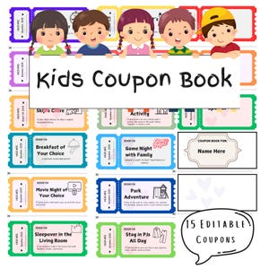 Customizable Kids Reward Coupons printable birthday coupon book for kids Personalized children&#39;s reward coupons for birthday Printable Book