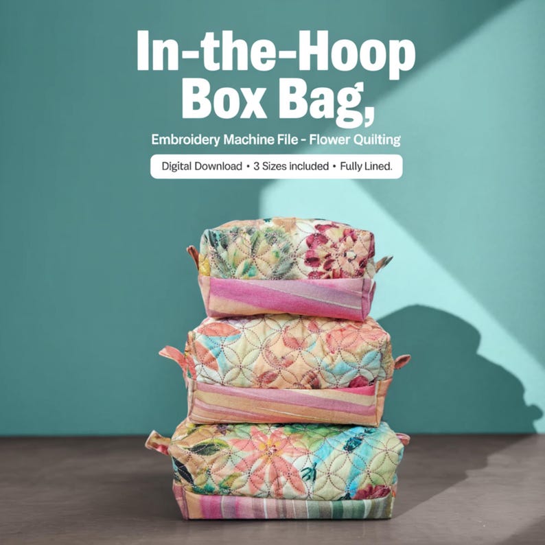 In The Hoop Machine Embroidery Pattern Floral Quilted Bag DIY Cosmetic Bag Zipper Makeup Travel Organizer Box Bag Embroidery Pattern image 2