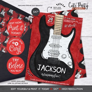 INSTANT DOWNLOAD - EDITABLE Rock Star Party Invitation Rock Guitar Birthday invitation Rockstar corjl Invitation Pop Star Rock n' roll