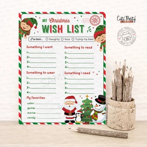 Weihnachtswunschliste für Kinder, Printable Feiertage Wunschliste Vorlage, Santa Wunschliste, Brief an Santa, Junge, Mädchen, INSTANT DOWNLOAD 600