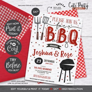 INSTANT DOWNLOAD, Editable BBQ Baby Shower invitation Red Barbecue co-ed baby shower corjl Invitation babyq editable digital download 201