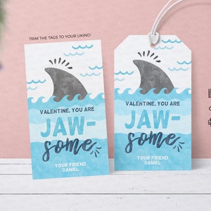 INSTANT DOWNLOAD, Valentine Shark Tags, Valentine&#39;s day Card for kids, Appreciation Gift, Sharks You are Jawsome Gift Tag, Editable V022