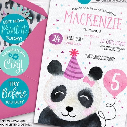 Printable Birthday Invitations Panda