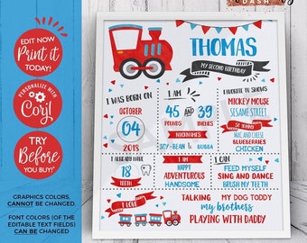 Train Birthday Milestone Poster: Editable Chalkboard Sign (Digital Download)