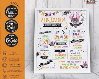 Cartaz comemorativo do primeiro aniversário de Halloween: Placa de quadro-negro (download instantâneo)