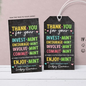 INSTANT DOWNLOAD, Valentine's day Mint Tag, Card for kids, Valentine Volunteer Appreciation Gift, Teacher Appreciation Tag, Editable V011