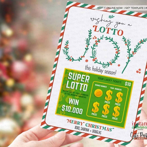 Editable Christmas Lotto Ticket Gift Card Holder template, Printable Holiday Lottery Gift Card holder INSTANT DOWNLOAD, Teacher, Staff