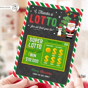 Bearbeitbare Weihnachten Thanks a Lotto Lotterie Geschenkkartenhalter Vorlage, druckbare Weihnachtsgeschenkkartenhalter SOFORTIGER DOWNLOAD, Lehrer, Mitarbeiter 600