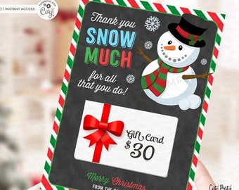 Bewerkbare kerstcadeaukaarthouder, sneeuwpop leraar cadeau (digitale download)