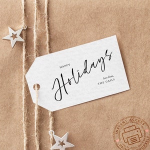 Etiquetas penduradas de boas festas para caligrafia moderna, etiqueta de presente personalizada editável, etiquetas de presente imprimíveis para o Natal Corjl DOWNLOAD INSTANTÂNEO, TG010