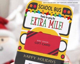 Editable Christmas Bus Driver Gift Card Holder template, Printable Holiday School Bus Driver Gift Card holder INSTANT DOWNLOAD, Corjl Card