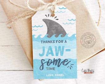 Shark Birthday Favor Tags: Editable Under the Sea Party (Digital Download)