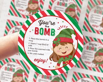 Christmas Hot Chocolate Bomb Tag, Elf Holiday Sticker (Digital Download)