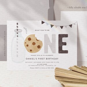 Minimalist Milk and Cookies Birthday invitation