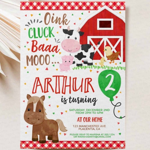 Editable Farm Birthday Party Invitation Farmer Barnyard Etsy