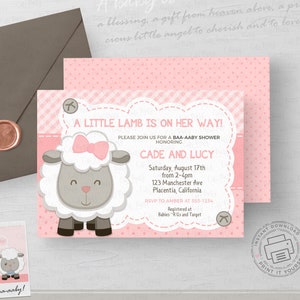INSTANT DOWNLOAD - Little Lamb Baby Shower invitation template, Pink Sheep baby shower theme for girl, editable coed couples shower 215