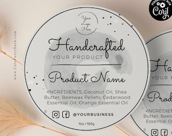 Watercolor Jar Label Template: Editable Round Product Label (Instant Download)