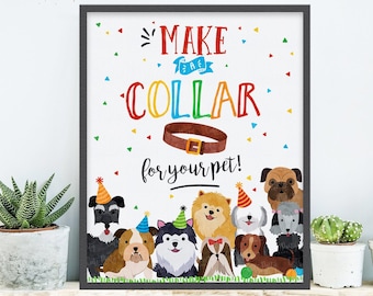 INSTANT DOWNLOAD - Puppy Make a Collar Sign, Pet adoption party, Adopt a Puppy, Pet Puppy Birthday Party, Puppy Dog party Digital download