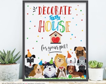 INSTANT DOWNLOAD - Puppy Decorate A Pet House Sign, Pet adoption party, Adopt a Pet Puppy Birthday Party, Puppy Dog Digital download