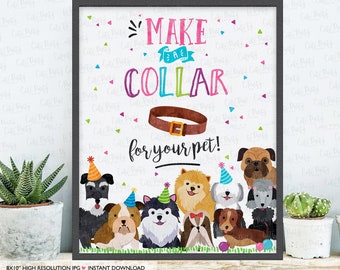 INSTANT DOWNLOAD Girl Puppy Make a Collar Sign Pet adoption party Adopt a Puppy Pet Birthday Party Puppy Dog Adoption Digital download 468