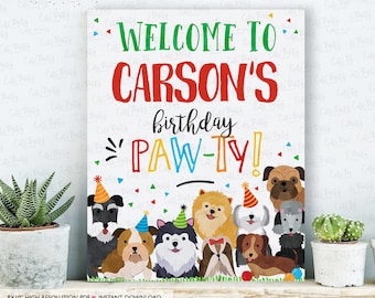 INSTANT DOWNLOAD, EDITABLE Puppy Birthday decorations, Welcome sign, door sign, Printable Puppy dog themed birthday, Digital download PUP01