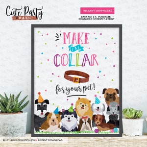 INSTANT DOWNLOAD Girl Puppy Make a Collar Sign Pet adoption party Adopt a Puppy Pet Birthday Party Puppy Dog Adoption Digital download 468