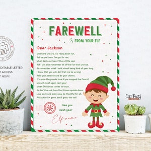 EDITÁVEL Carta de despedida do elfo, nota de partida do elfo de Natal, adeus do seu elfo, carta de partida do elfo, menino, menina DOWNLOAD INSTANTÂNEO 600