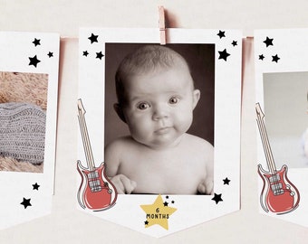 Rock and Roll 1st Birthday Photo Banner: Milestone Garland (INSTANT DOWNLOAD)