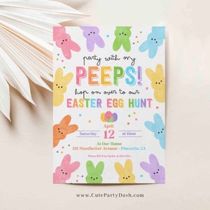INSTANT DOWNLOAD Easter Egg Hunt Invitation, Editable Party With My Peeps Printable Invite, Spring Easter Peeps Egg Hunt Party, Bunny 379