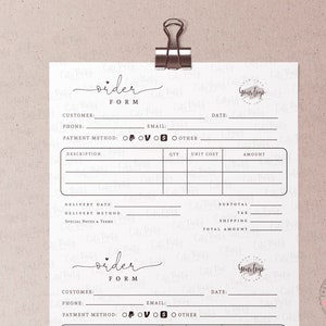 Bestelformuliersjabloon bewerkbaar, INSTANT DOWNLOAD, Afdrukbaar klein bedrijf aangepast formulier downloaden, Corjl bewerkbaar bestelformulier BU001 Halve letter