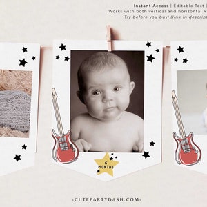 One Rocks Baby 1st Birthday Monthly Photo Banner, INSTANT DOWNLOAD, EDITABLE Minimalist Rock and Roll milestone, Garland, Corjl 421