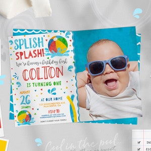INSTANT DOWNLOAD, EDITABLE Pool party Photo invitation, Pool party Birthday corjl invite, beach ball Birthday invitation, summer 427
