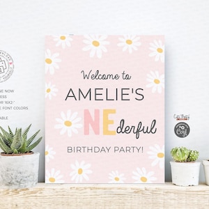 Daisy First Birthday Welcome Sign: Pink Floral Poster (INSTANT DOWNLOAD)