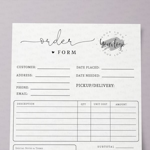 Order Form Template editable, INSTANT DOWNLOAD, Printable Small business custom order form download, Corjl Editable Order Form BU001 Billing