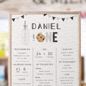 Minimalist Milk and Cookies Birthday milestone poster