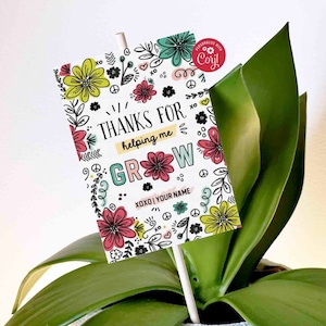 Editable Thank You for Helping Me Grow Gift Tags, End of Year Bloom & Grow Printable Teacher Appreciation, Flower Plant Tag INSTANT DOWNLOAD