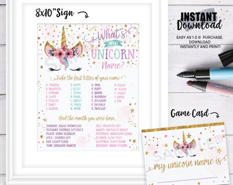 INSTANT DOWNLOAD - What is your Unicorn name game Unicorn birthday decorations Unicorn birthday Printable Sign Unicorn Unicorn horn floral