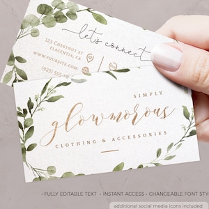 Grün Visitenkartenvorlage, Bearbeitbarer Eukalyptuskranz Visitenkarte feminine Vorlage INSTANT DOWNLOAD Professional card BU012