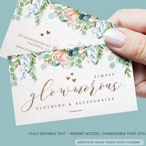 Greenery Business card template, Editable Floral greenery business card feminine template INSTANT DOWNLOAD Professional business card BU003